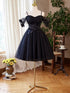 Navy Blue Tulle Short Homecoming Dress, Sweetheart Off Shoulder Navy Blue Short Prom Dress